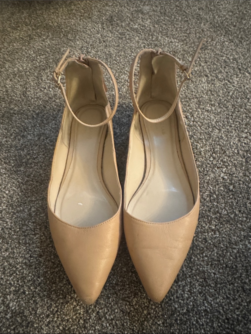 Women's Cole Haan Pointed Ankle-Strap Flats in Nude Size 7.5